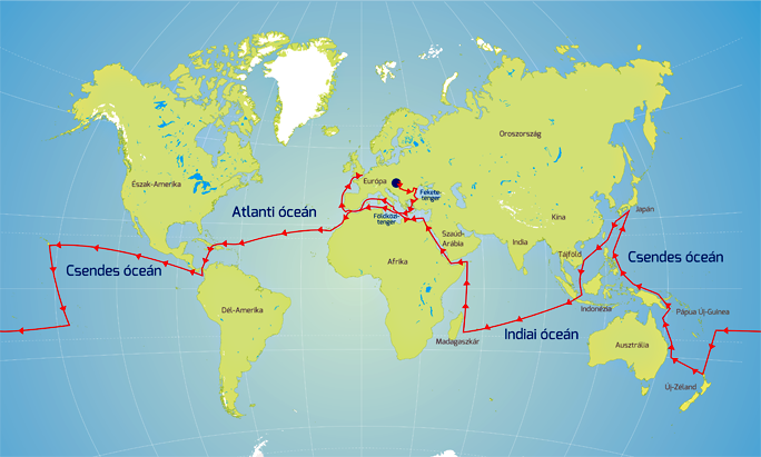 Segelfahrt um die Erde 2016-2019! Seekarte über die Strecke 